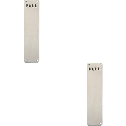 2x Pull Engraved Door Finger Plate 350 x 75mm Satin Stainless Steel Push Plate Loops