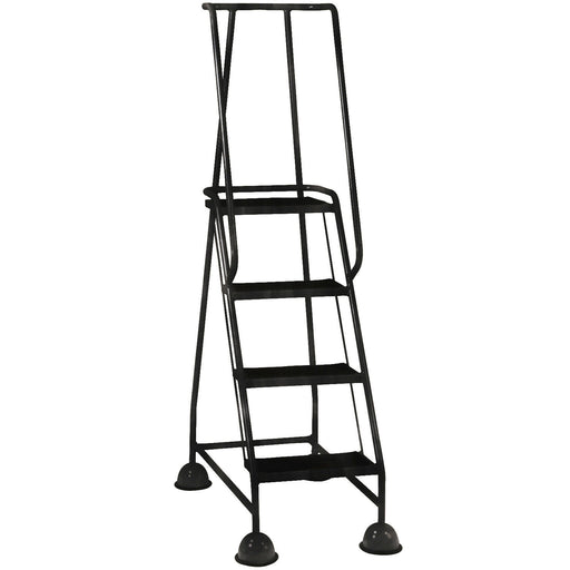 4 Tread Mobile Warehouse Steps BLACK 1.68m Portable Safety Ladder & Wheels Loops