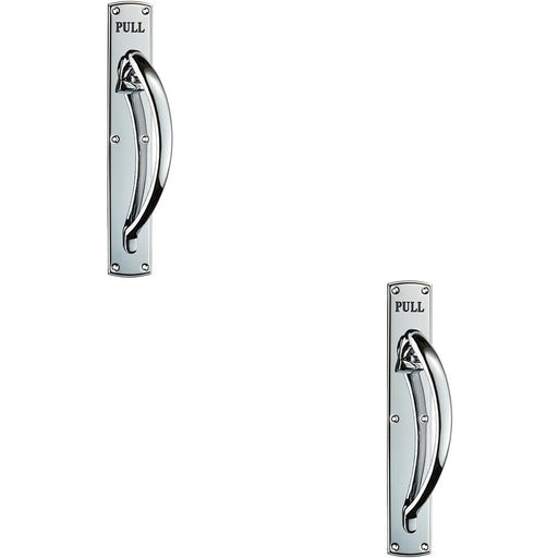 2x Curved Right Handed Door Pull Handle Engraved with 'Pull' Polished Chrome Loops