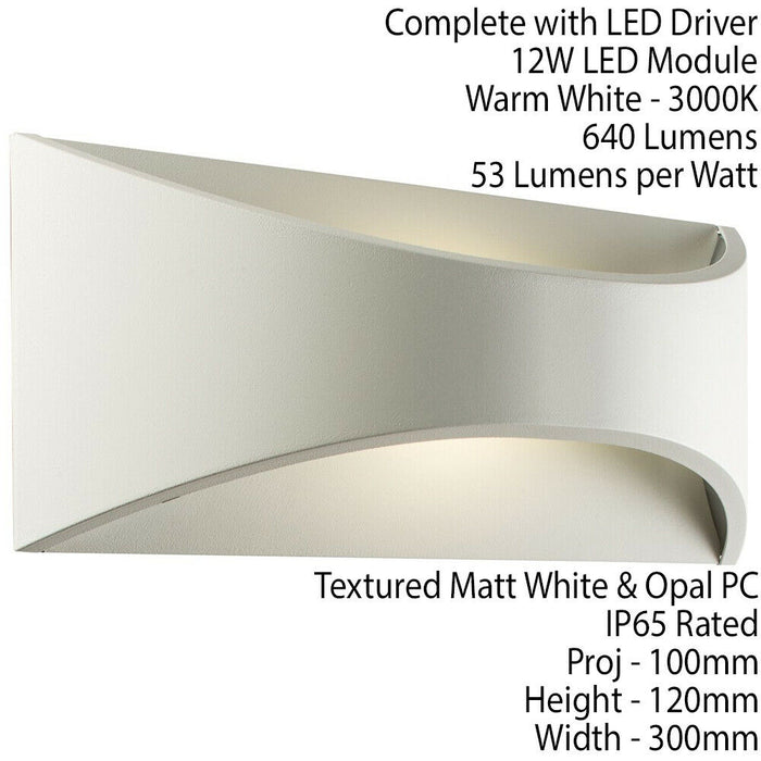 IP65 Outdoor Modern Curved Wall Light White Texture Aluminium 12W Warm White LED Loops