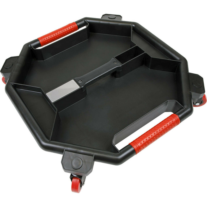 Creeper Tool Tray - Five Compartments - 360° Plastic Swivel Castors - Red Loops