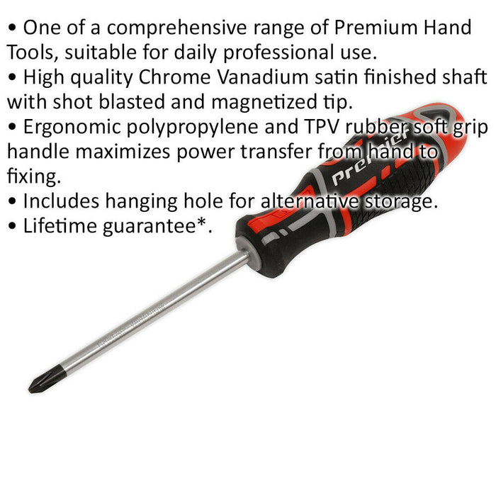 PREMIUM Pozi 2 x 100mm Screwdriver - Ergonomic Soft Grip - Magnetic Tip Driver Loops