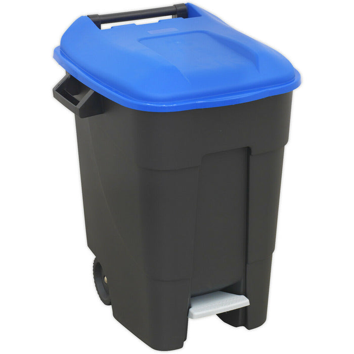 100 Litre Capacity Wheelie Bin with Foot Pedal - Two 200mm Wheels - Blue Loops