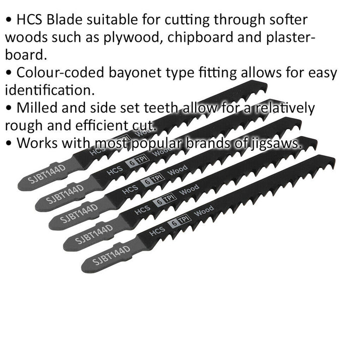 5 PACK - 100mm WOOD Jigsaw Blade Set - 6 TPI HIGH CARBON Side Set Precision Cut Loops