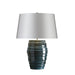 Table Lamp Linear Ridged Blue Glaze Silver Sheer Fabric Shade LED E27 60W Loops
