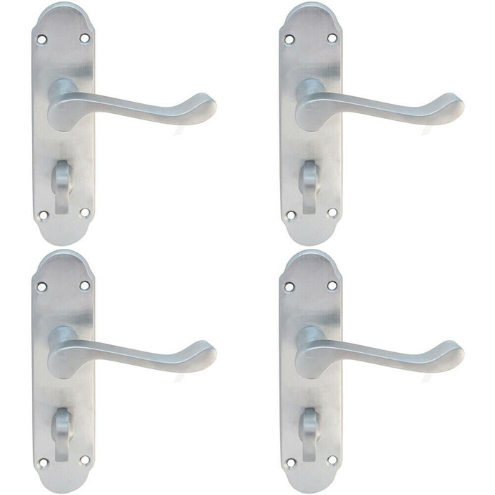 4x PAIR Victorian Upturned Handle on Bahtroom Backplate 170 x 42mm Satin Chrome Loops