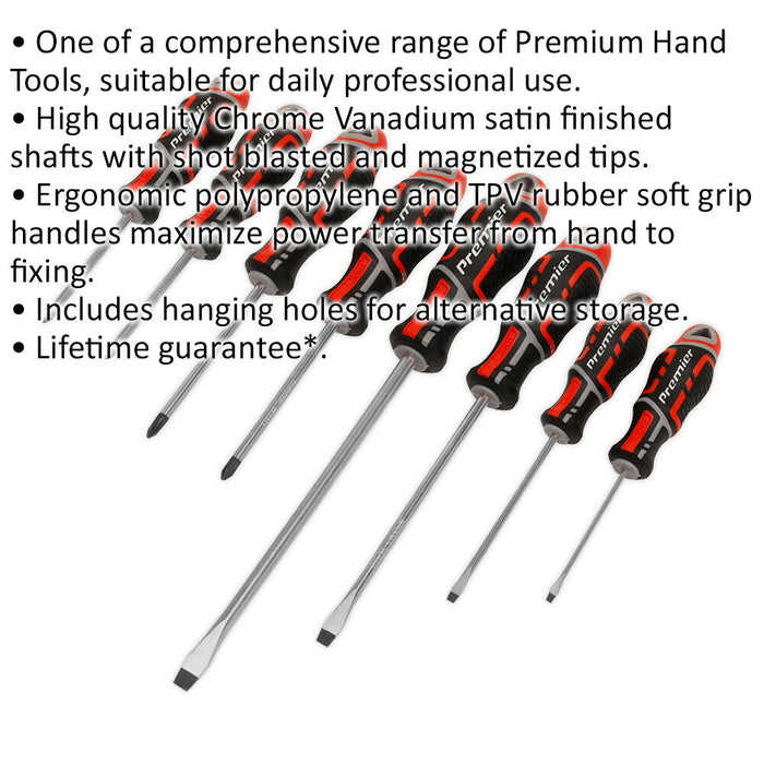 8 PACK Premium Soft Grip Screwdriver Set - Slotted & Phillips Various Sizes RED Loops