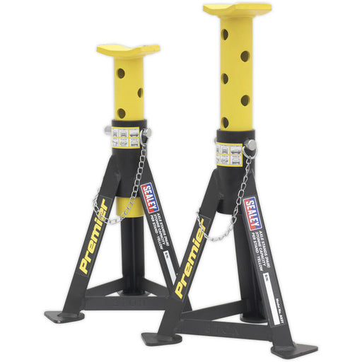 PAIR 3 Tonne Heavy Duty Axle Stands - 290mm to 435mm Adjustable Height - Yellow Loops