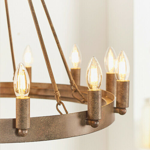 12 Light Ceiling Pendant Distressed Aged Metal Candle Ring Hanging Feature Lamp Loops