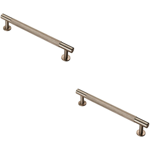 2x Knurled Bar Door Pull Handle 190 x 13mm 160mm Fixing Centres Satin Nickel Loops