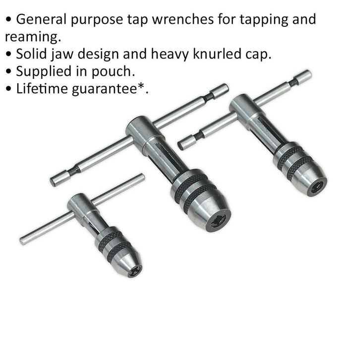 3 Pack - T Handle Tap Wrench Set - 3.9mm to 7mm Metric Threading Spanners Loops