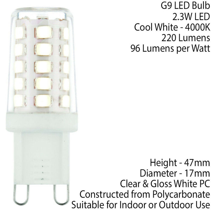 2.3W LED G9 Light Bulb Clear Cool White 4000K 220 Lumen Mini Small Indoor Lamp Loops