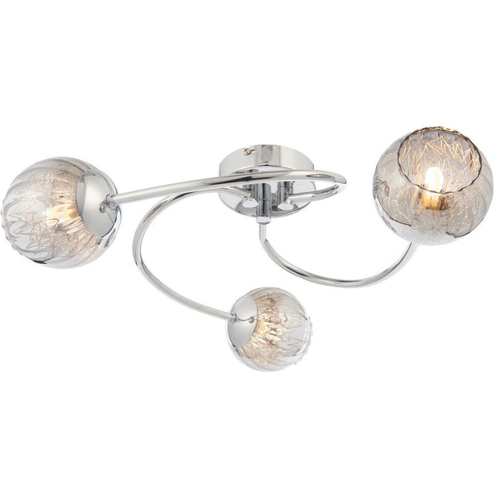 Semi Flush Ceiling Light Chrome & Mirror Glass Shade 3x Lamp Hanging Pendant Loops