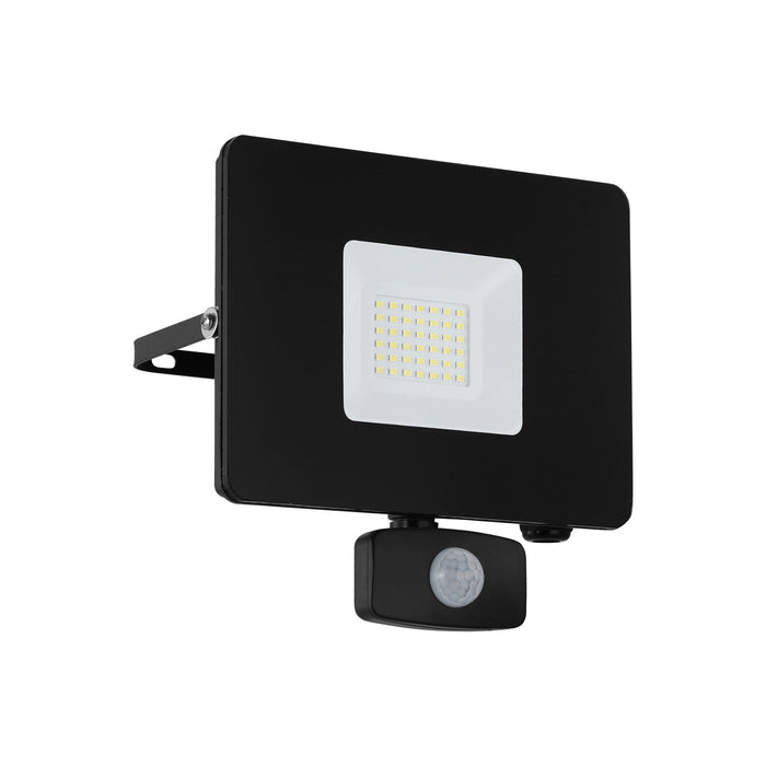 IP44 Outdoor Flood Light & PIR Sensor Black Aluminium 30W Built in LED Loops