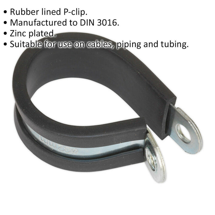 25 PACK Rubber Lined P-Clip - Zinc Plated - 35mm Diameter - Pipe Hose Cable Clip Loops