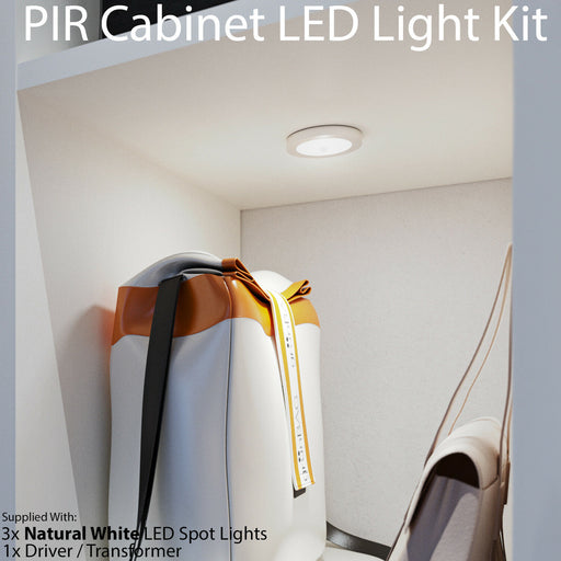Auto On/Off LED Kit 3 In Under Cabinet Kitchen Light PIR Motion Sensor Detector Loops