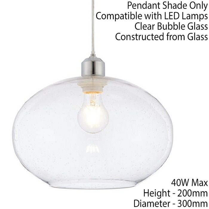 Hanging Ceiling Pendant Light Shade Clear Bubble Glass 300mm Wide Round Bowl Loops