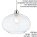 Hanging Ceiling Pendant Light Shade Clear Bubble Glass 300mm Wide Round Bowl Loops