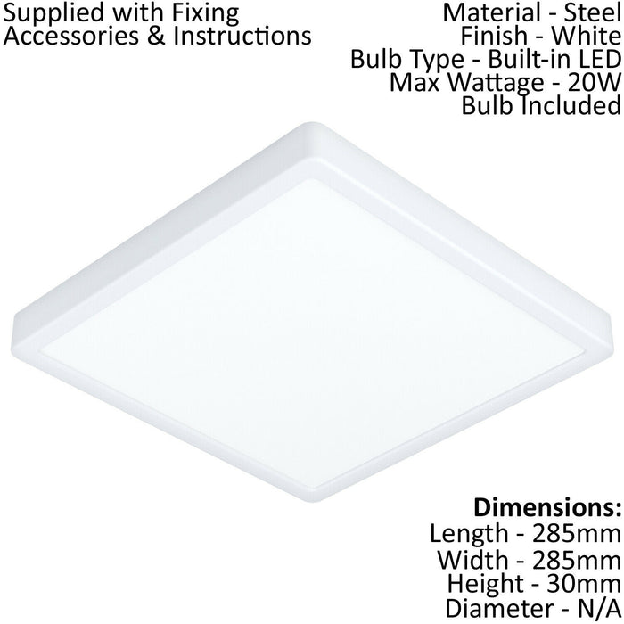2 PACK Wall Flush Ceiling Light White Shade Square White Plastic LED 20W Incl Loops