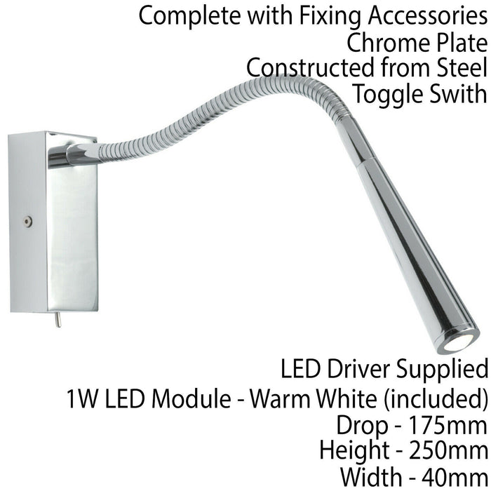 2 Pack | Adjustable LED Wall Light Warm White Chrome Flexible Bedside Lamp Loops