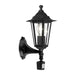 IP44 Outdoor Wall Light & PIR Sensor Black Aluminium Lantern 1x 60W E27 Bulb Loops