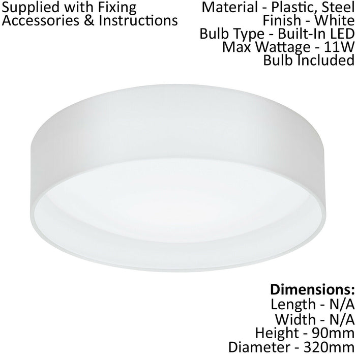 Flush Ceiling Light Colour White Shade White Fabric Bulb LED 11W Included Loops