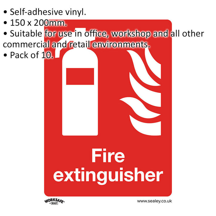 10x FIRE EXTINGUISHER Health & Safety Sign - Self Adhesive 150 x 200mm Sticker Loops