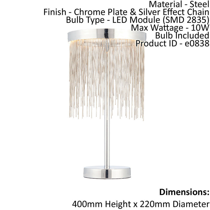 Table Lamp Chrome Plate & Silver Effect Chain 10W LED Module Bulb Included Loops