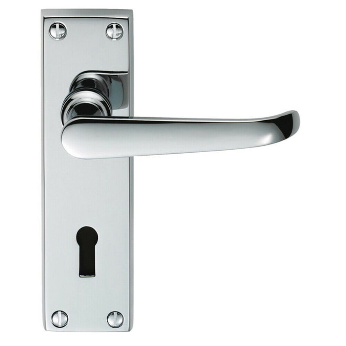 PAIR Straight Victorian Handle on Lock Backplate 150 x 42mm Polished Chrome Loops