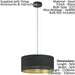 Ceiling Pendant Light & 2x Matching Wall Lights Black & Gold Round Fabric Shade Loops
