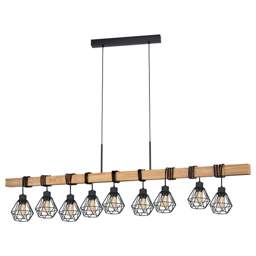 Hanging Ceiling Pendant Light Black Cage & Wood 9x E27 Dining Table Multi Lamp Loops