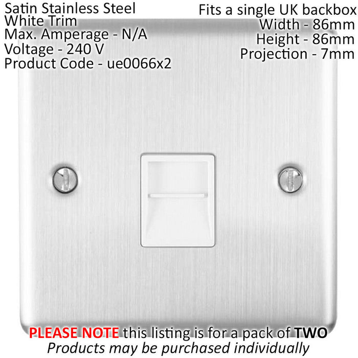 2 PACK BT Telephone Slave Extension Socket SATIN STEEL & White Secondary Plate Loops