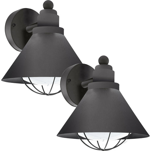 2 PACK IP44 Outdoor Wall Light Black Cage Fisherman Shade 40W E27 Porch Lamp Loops