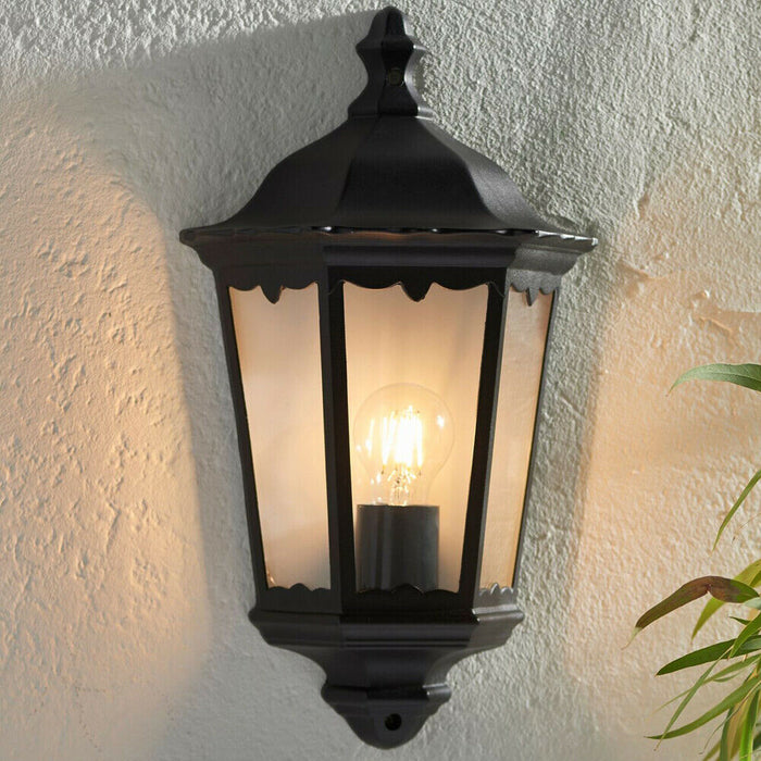 2 PACK IP44 Outdoor Wall Light Matt Black Traditional Lantern Porch Flush Lamp Loops