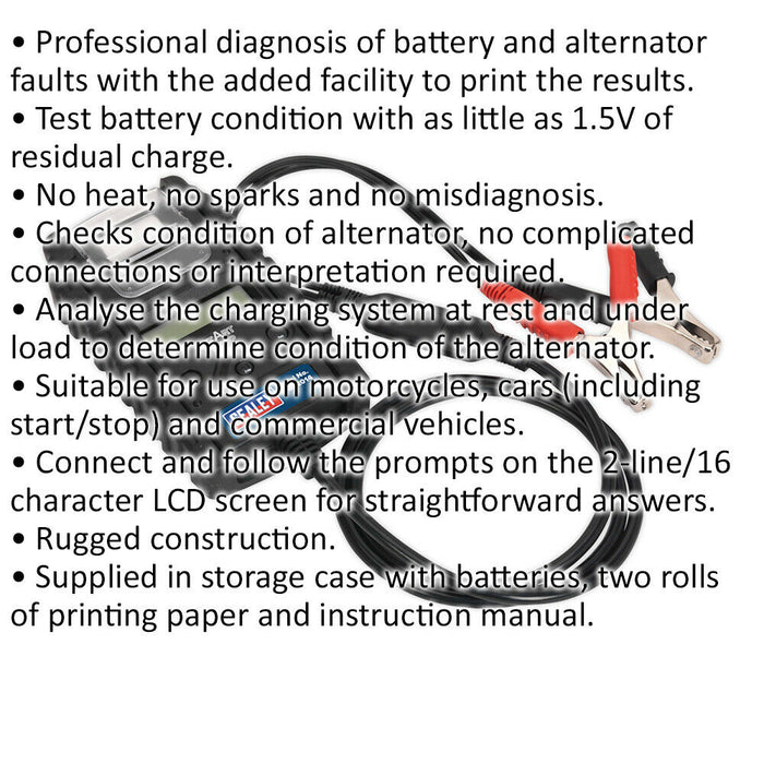 Digital Start Stop Battery & Alternator Tester - Printer - 2 Line LCD Screen Loops