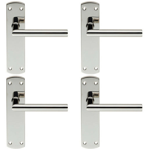 4x Mitred Lever Door Handle on Latch Backplate 172 x 44mm Polished Steel Loops