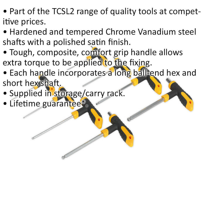 8 Piece T-Handle Ball-End Hex Key Set - 2mm to 10mm Sizes - Comfort Grip Handle Loops