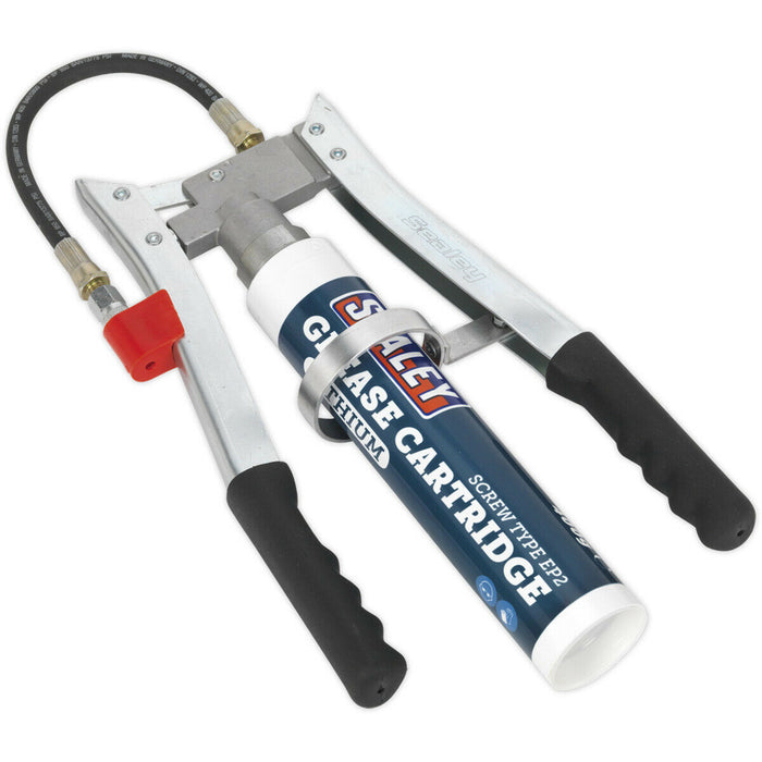 Double Lever Grease Gun - 300mm Delivery Hose - 1/4" BSPT Thread - 4 Jaw Coupler Loops