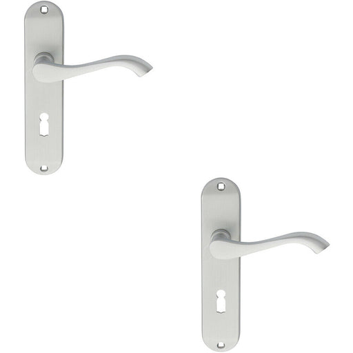 2x PAIR Curved Handle on Chamfered Lock Backplate 180 x 40mm Satin Chrome Loops