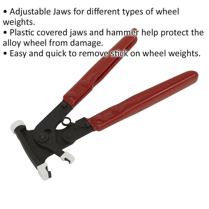 Multipurpose Stick-On Wheel Balancing Weight Pliers - Hammer Pry Bar Trims Rims Loops