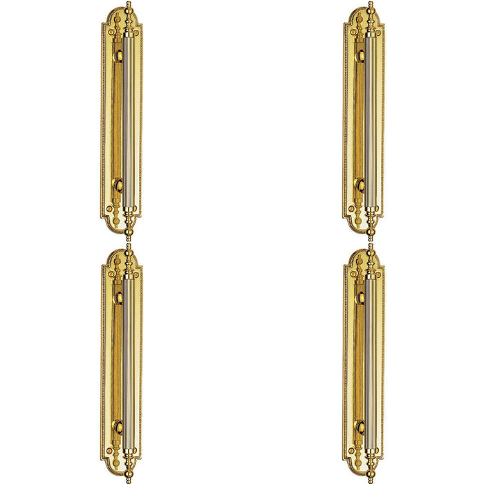 4x Ornate Textured Door Pull Handle 229 x 29mm Fixing Centres Polished Brass Loops