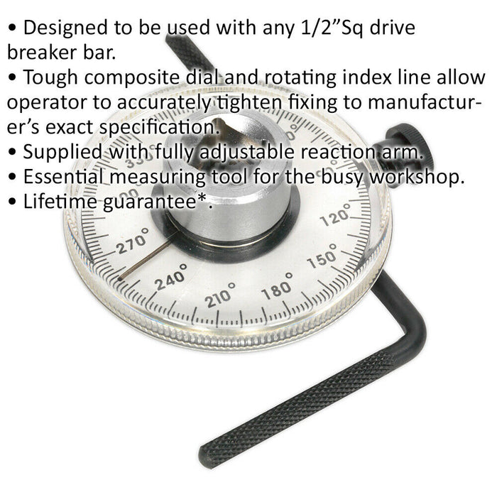 Angular Torque Gauge - 1/2" Sq Drive - Adjustable Reaction Arm - Rotating Index Loops