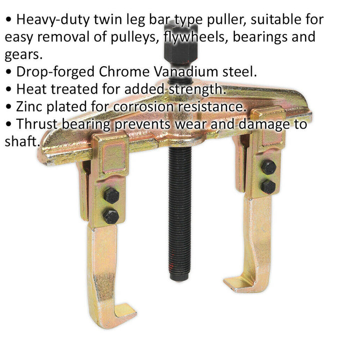 120 x 100mm Heavy Duty Twin Leg Puller Bar - Drop Forged Steel - Thrust Bearing Loops