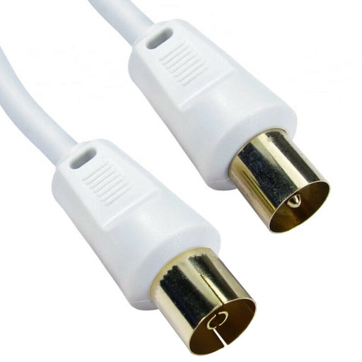 5m GOLD Aerial Cable Extension Male Plug to Female Socket TV Coaxial White Lead Loops