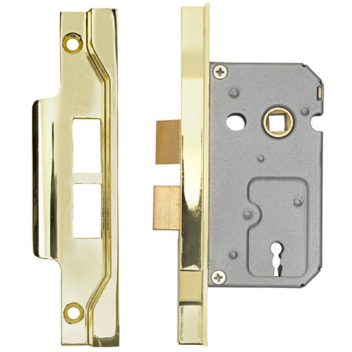 64mm 2 Lever Contract Rebated Sashlock Square Forend Electro Brassed Loops