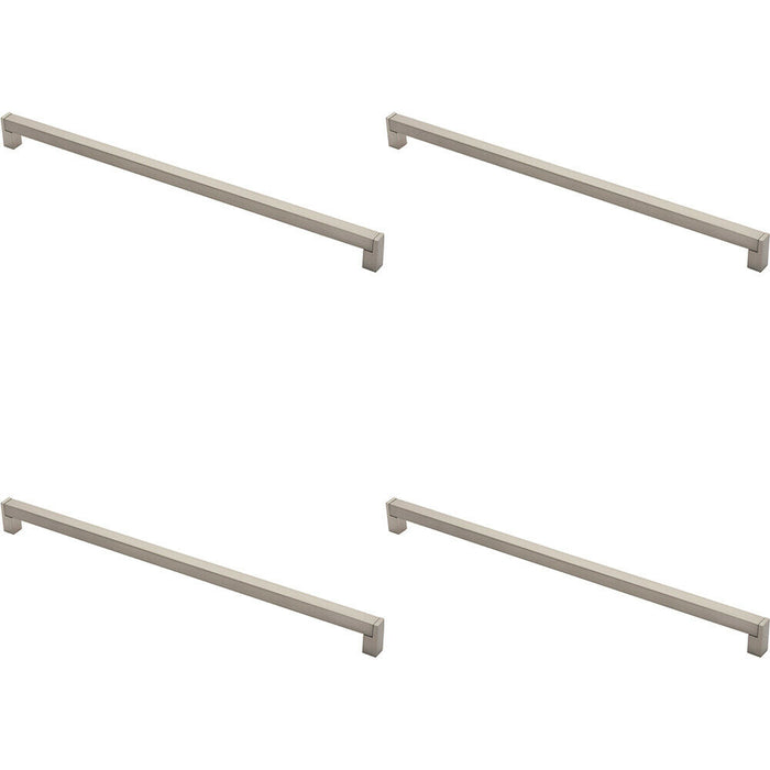 4x Square Section Bar Pull Handle 463 x 15mm 448mm Fixing Centres Satin Nickel Loops