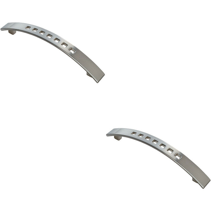 2x Curved Bow Cabinet Pull Handle 162 x 16mm 128mm Fixing Centres Satin Nickel Loops