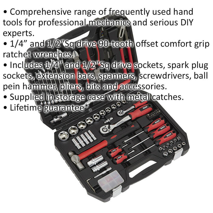 100pc Mechanic Tool Kit - Ratchet Socket Set - Spanners - Hammer - Pliers & Bits Loops
