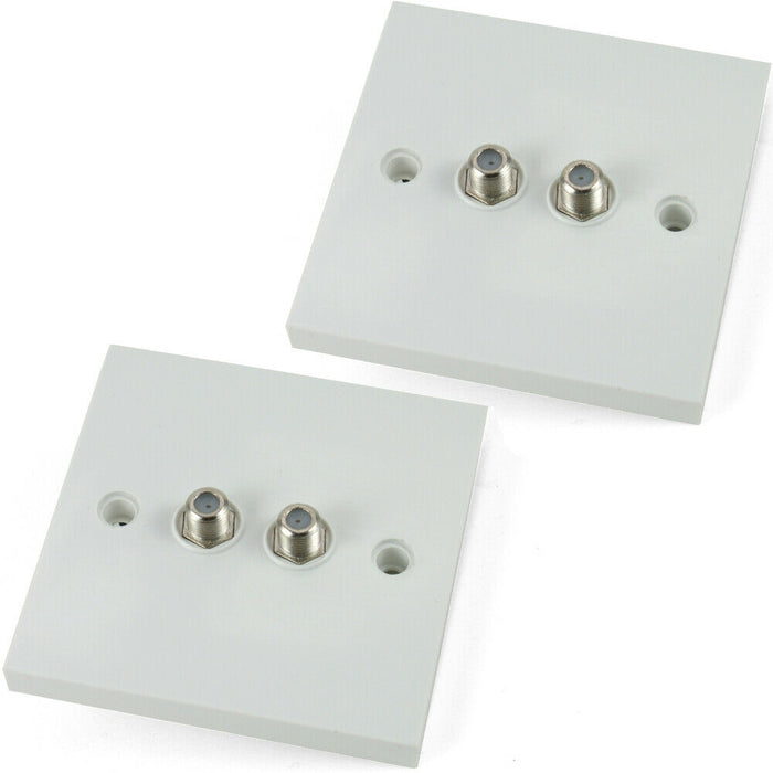 2x Double Dual F Type Connector Wall Face Plate Outlet Sky Plus Satellite Screw Loops