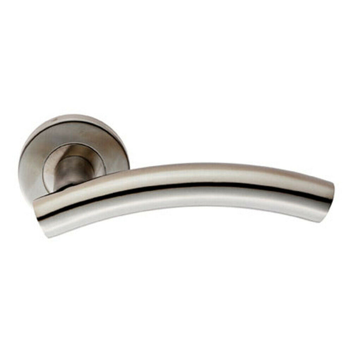 PAIR Arched Round Bar Handle on Round Rose Concealed Fix Satin Steel Loops